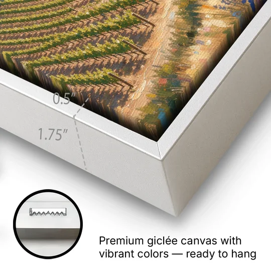 Napa Valley Painting With Lone Oak - White Framed Canvas Wall Art - Gallery Wrap Corner