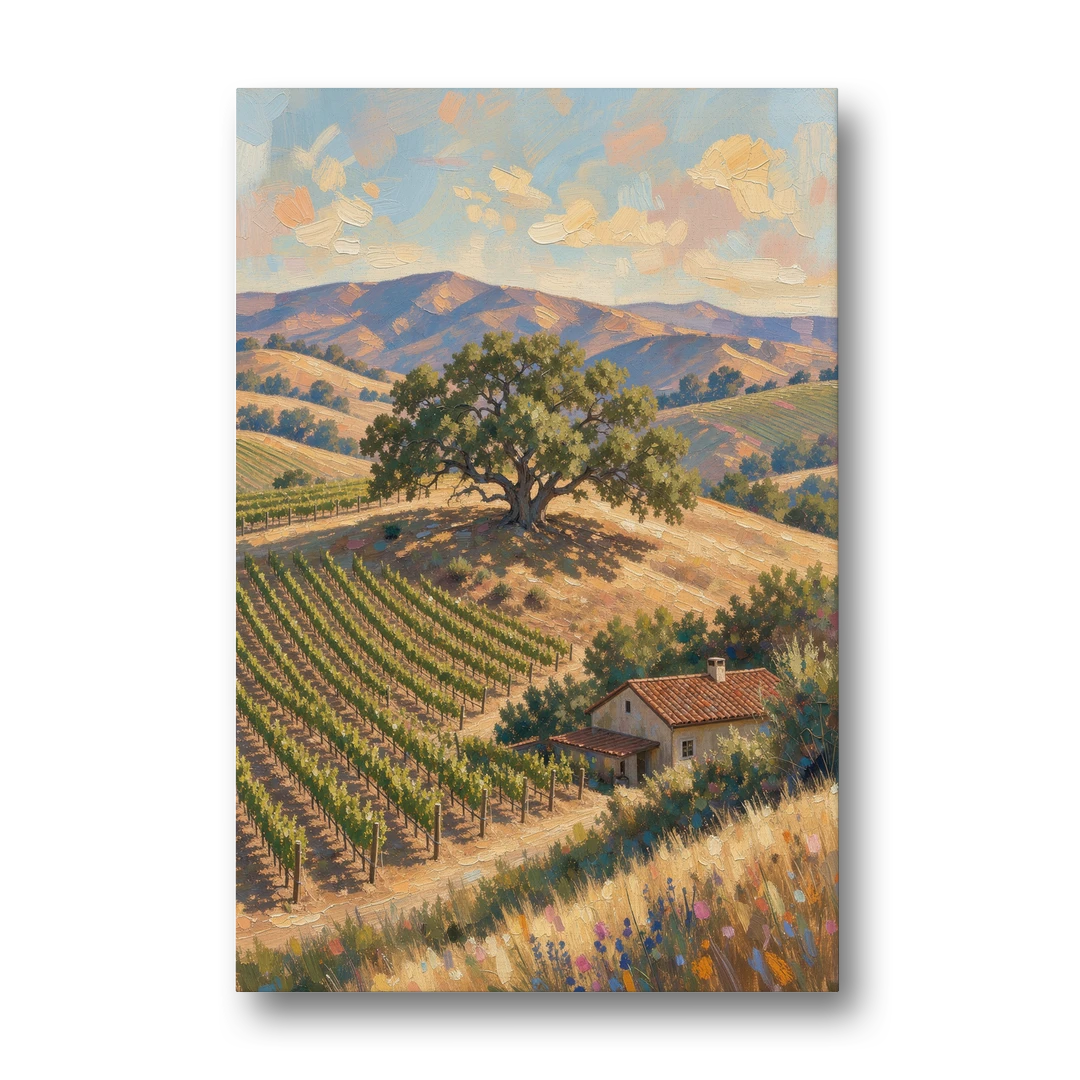 Napa Valley Painting With Lone Oak - Canvas Wall Art - Front