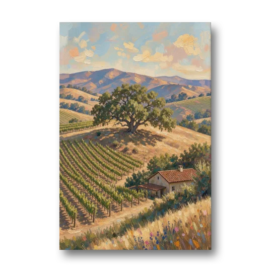 Napa Valley Painting With Lone Oak - Canvas Wall Art - Front