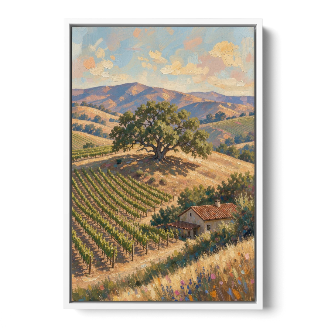 Napa Valley Painting With Lone Oak - White Framed Canvas Wall Art - Front