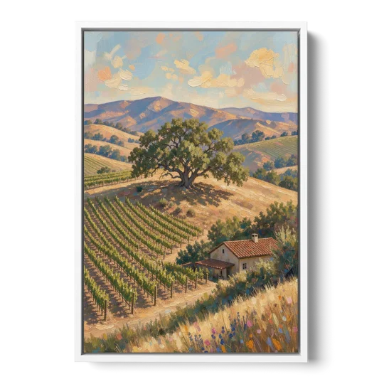 Napa Valley Painting With Lone Oak - White Framed Canvas Wall Art - Front