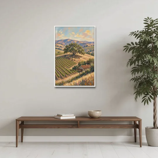 Napa Valley Painting With Lone Oak - White Framed Canvas Wall Art - Coffee Table - 24x36