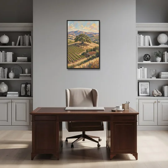 Napa Valley Painting With Lone Oak - Black Framed Canvas Wall Art - Office - 24x36