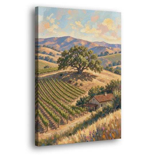 Napa Valley Painting With Lone Oak - Canvas Wall Art - Side