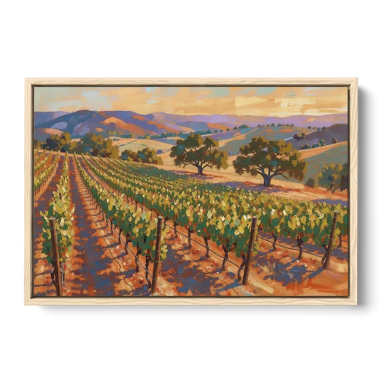 Napa Valley Wall Art of Golden Vines and Oaks - Oak Framed Canvas Wall Art - Front