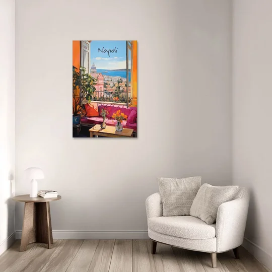 Naples Art of a Room Over the Bay - Canvas Wall Art - Sofa - 24x36