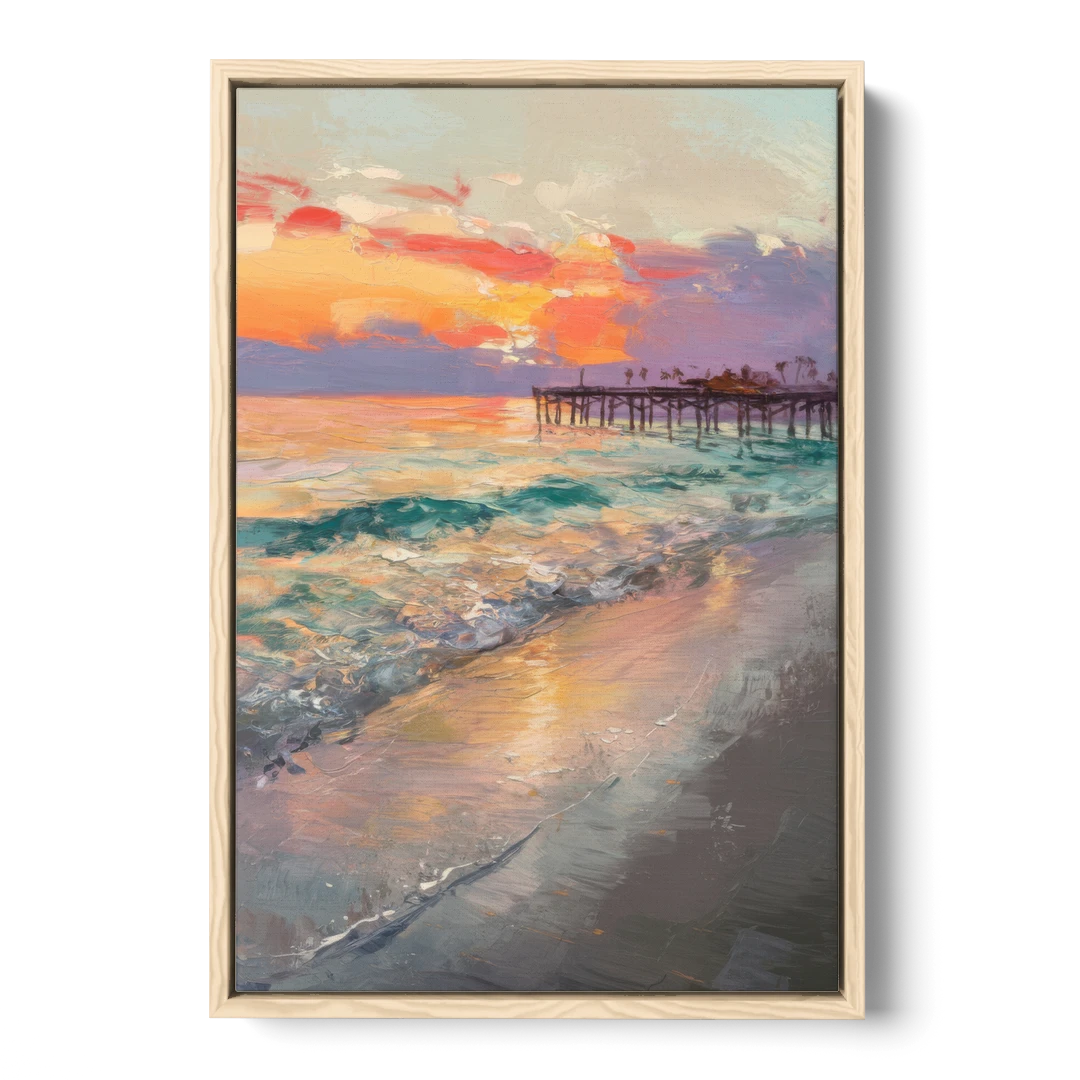 Naples Beach Sunset - Oak Framed Canvas Wall Art - Front