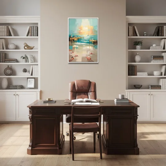 Naples Florida Coastal Vibes - White Framed Canvas Wall Art - Office - 24x36