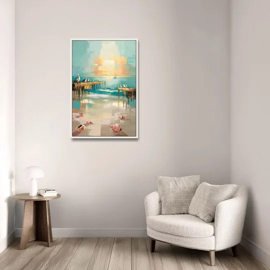 Naples Florida Coastal Vibes - White Framed Canvas Wall Art - Sofa - 24x36