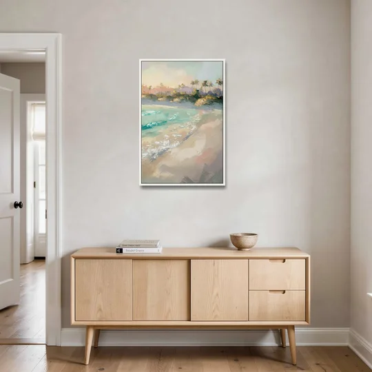 Naples Florida Ocean Breeze - White Framed Canvas Wall Art - Coffee Table - 24x36