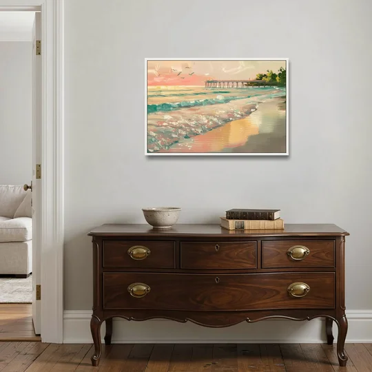 Naples Gulf Shore Serenity - White Framed Canvas Wall Art - Coffee Table - 36x24