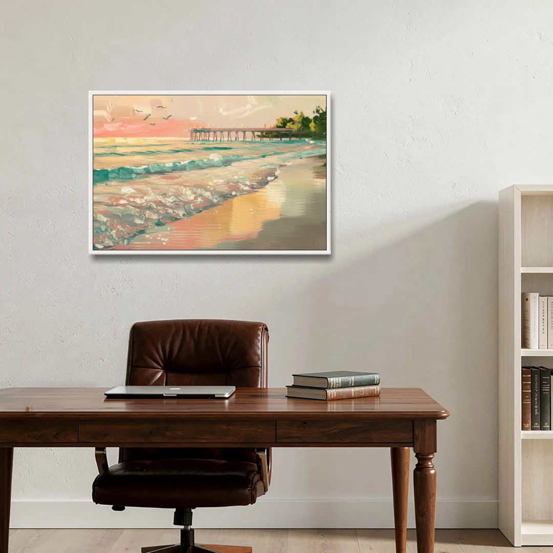 Naples Gulf Shore Serenity - White Framed Canvas Wall Art - Office - 36x24