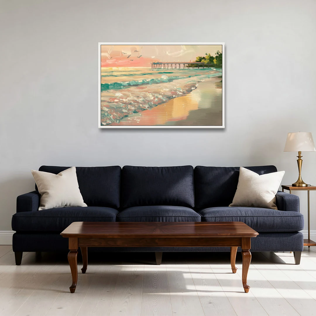 Naples Gulf Shore Serenity - White Framed Canvas Wall Art - Sofa - 36x24