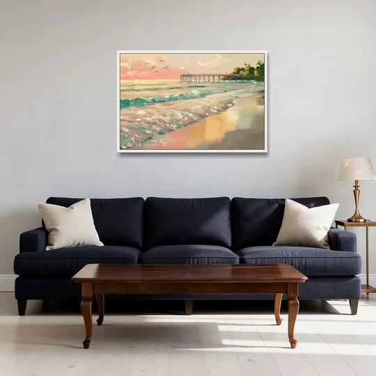 Naples Gulf Shore Serenity - White Framed Canvas Wall Art - Sofa - 36x24