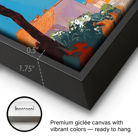 Naples Painting with a Stone Pine - Black Framed Canvas Wall Art - Gallery Wrap Corner