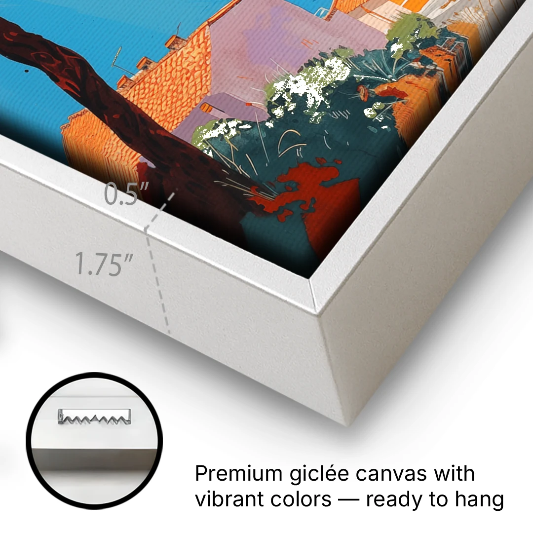 Naples Painting with a Stone Pine - White Framed Canvas Wall Art - Gallery Wrap Corner