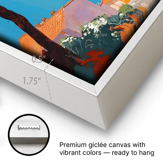 Naples Painting with a Stone Pine - White Framed Canvas Wall Art - Gallery Wrap Corner