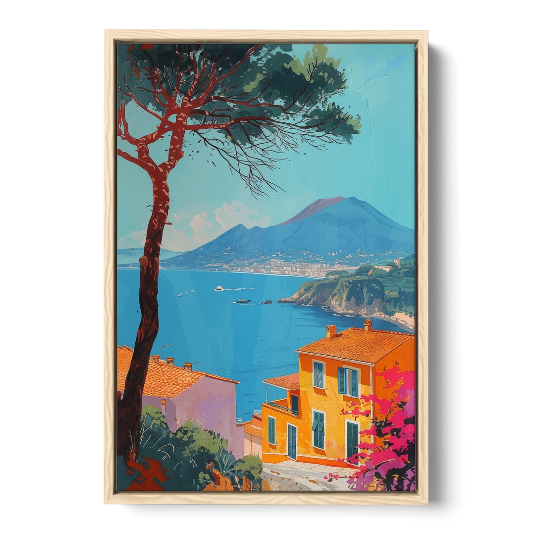 Naples Painting with a Stone Pine - Oak Framed Canvas Wall Art - Front