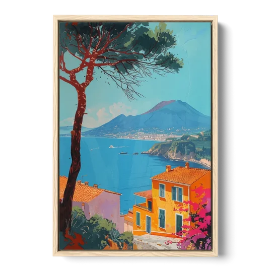 Naples Painting with a Stone Pine - Oak Framed Canvas Wall Art - Front