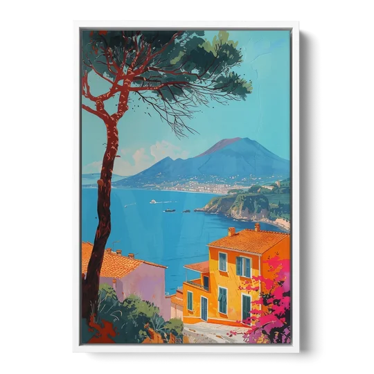 Naples Painting with a Stone Pine - White Framed Canvas Wall Art - Front