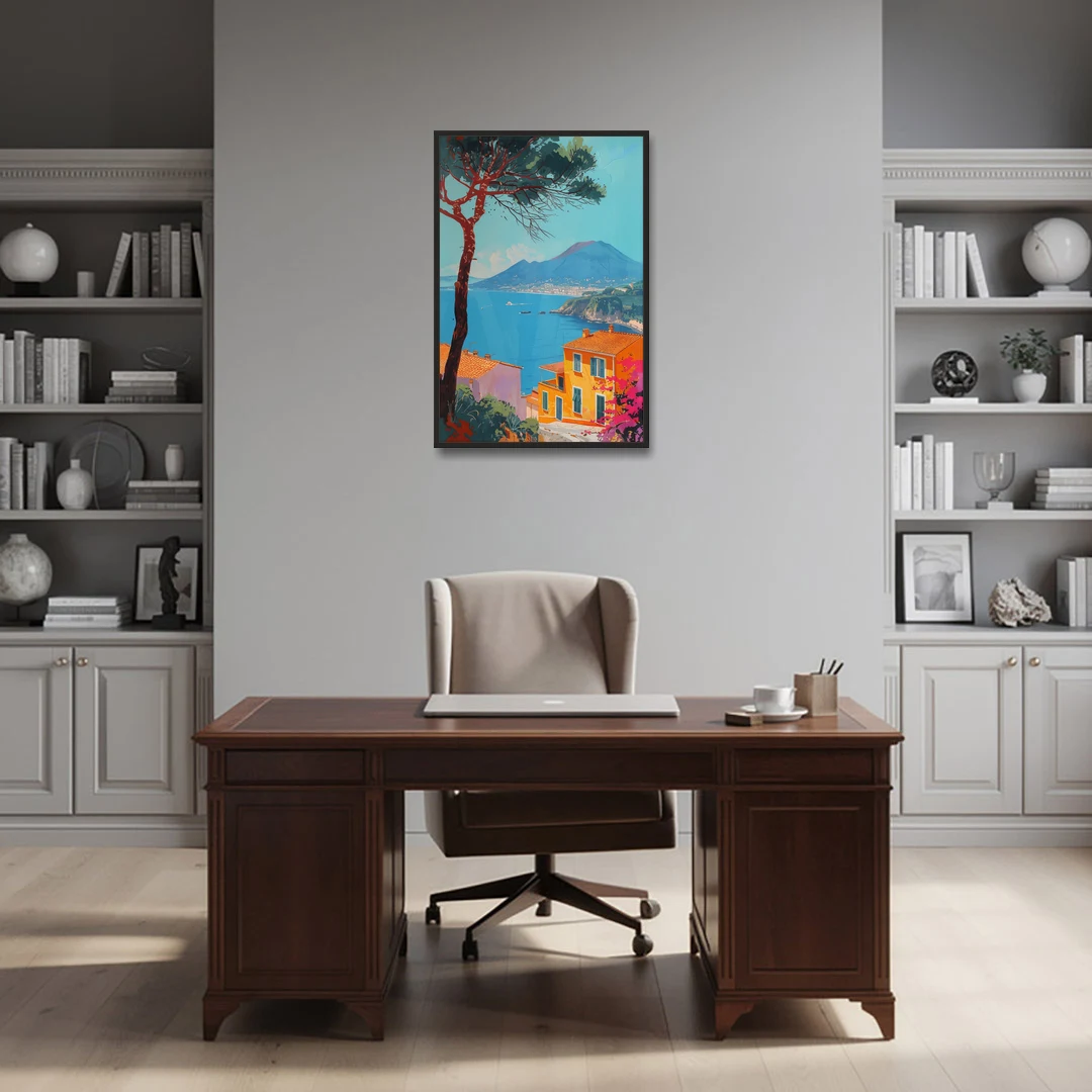 Naples Painting with a Stone Pine - Black Framed Canvas Wall Art - Office - 24x36