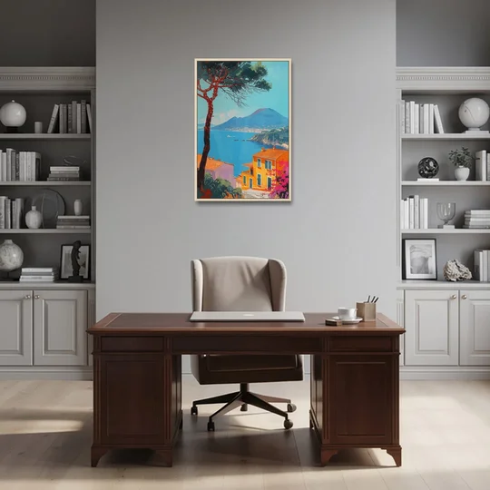 Naples Painting with a Stone Pine - Oak Framed Canvas Wall Art - Office - 24x36