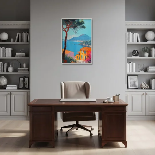 Naples Painting with a Stone Pine - White Framed Canvas Wall Art - Office - 24x36