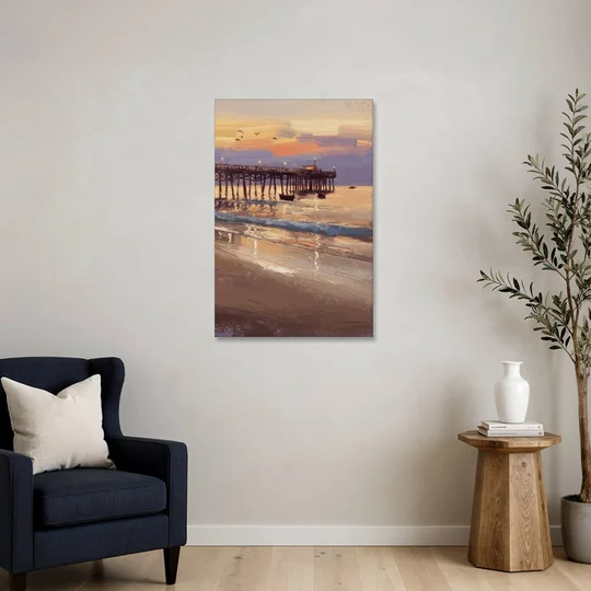 Naples Pier at Twilight - Canvas Wall Art - Sofa - 24x36