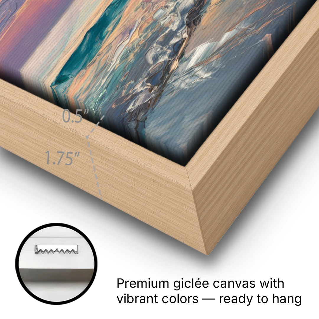 Naples Sunset Over The Gulf - Oak Framed Canvas Wall Art - Gallery Wrap Corner