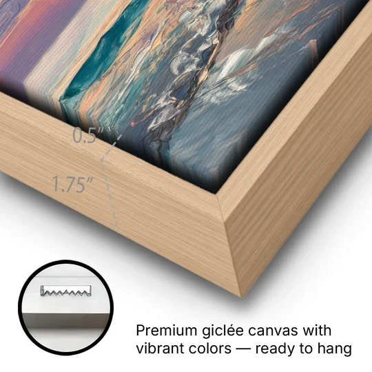 Naples Sunset Over The Gulf - Oak Framed Canvas Wall Art - Gallery Wrap Corner