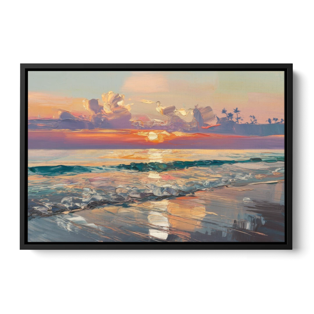 Naples Sunset Over The Gulf - Black Framed Canvas Wall Art - Front