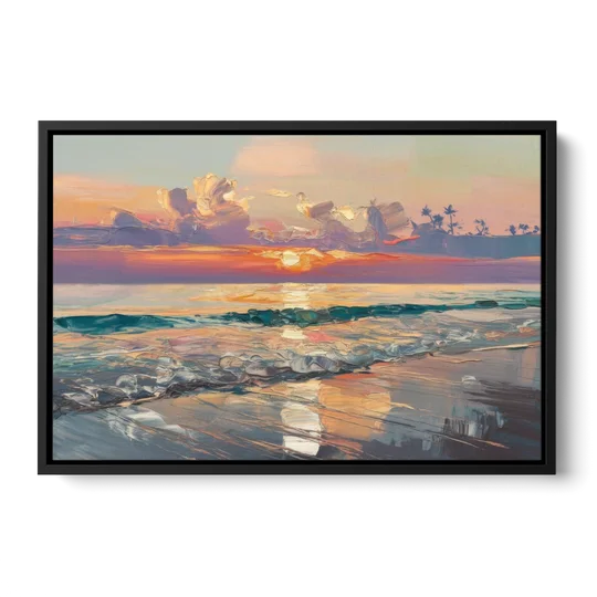 Naples Sunset Over The Gulf - Black Framed Canvas Wall Art - Front