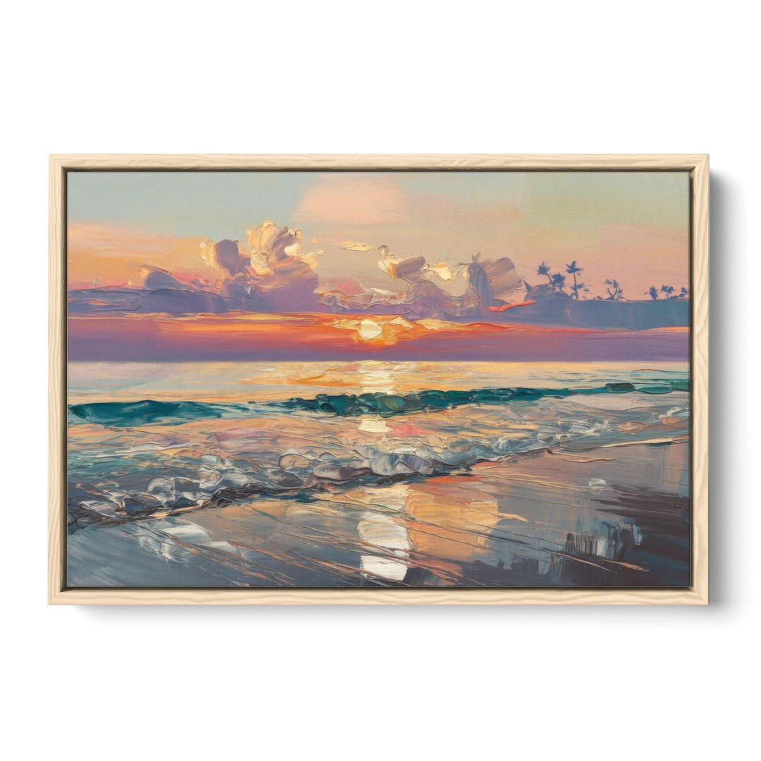 Naples Sunset Over The Gulf - Oak Framed Canvas Wall Art - Front