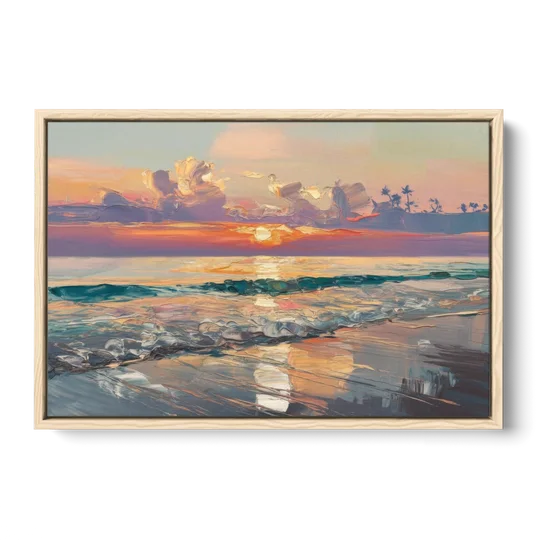 Naples Sunset Over The Gulf - Oak Framed Canvas Wall Art - Front