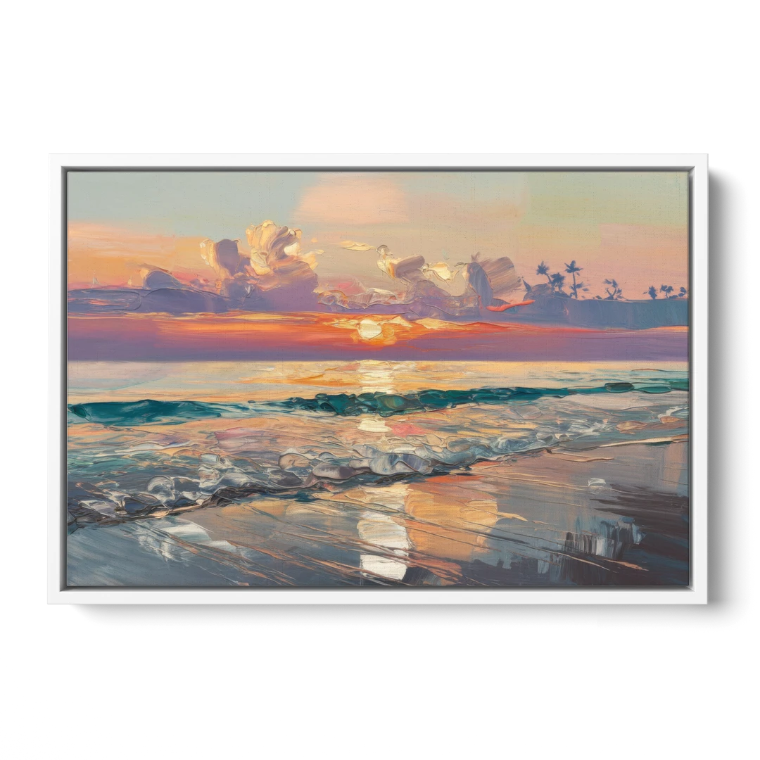 Naples Sunset Over The Gulf - White Framed Canvas Wall Art - Front