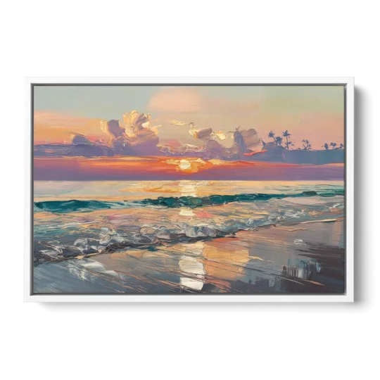 Naples Sunset Over The Gulf - White Framed Canvas Wall Art - Front