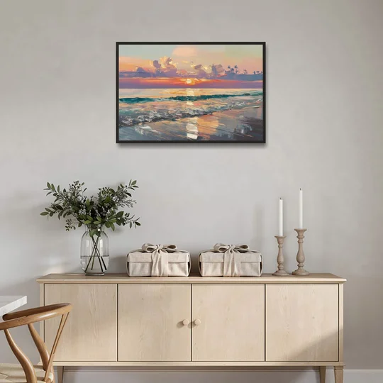 Naples Sunset Over The Gulf - Black Framed Canvas Wall Art - Coffee Table - 36x24