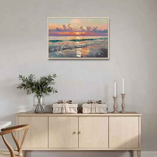 Naples Sunset Over The Gulf - Oak Framed Canvas Wall Art - Coffee Table - 36x24