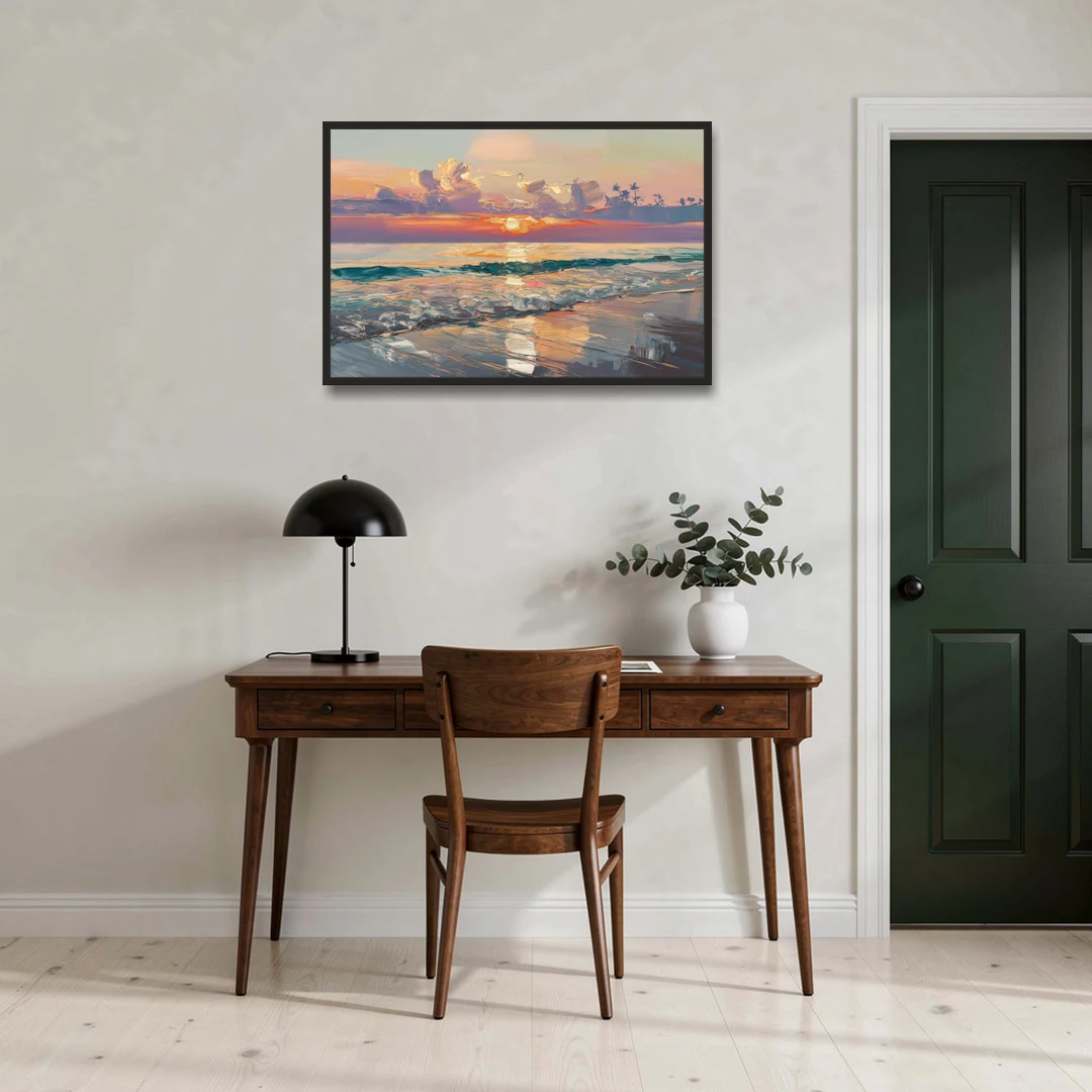 Naples Sunset Over The Gulf - Black Framed Canvas Wall Art - Office - 36x24