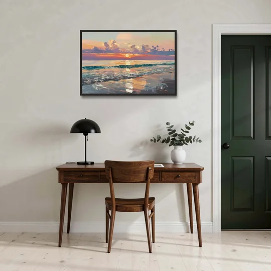 Naples Sunset Over The Gulf - Black Framed Canvas Wall Art - Office - 36x24