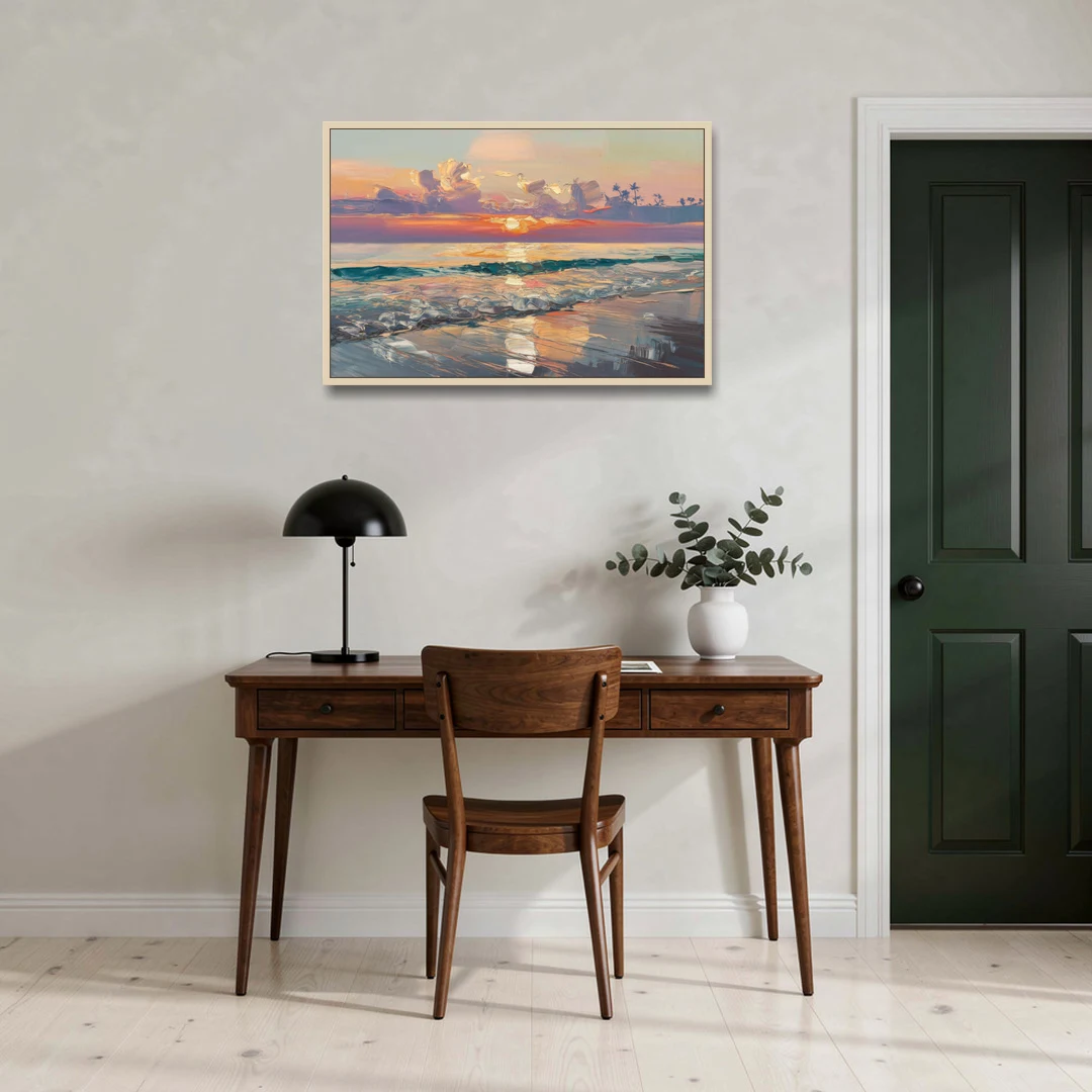 Naples Sunset Over The Gulf - Oak Framed Canvas Wall Art - Office - 36x24