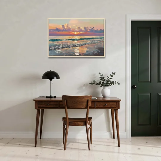 Naples Sunset Over The Gulf - Oak Framed Canvas Wall Art - Office - 36x24