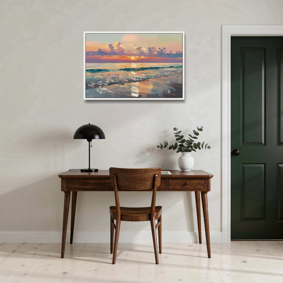 Naples Sunset Over The Gulf - White Framed Canvas Wall Art - Office - 36x24