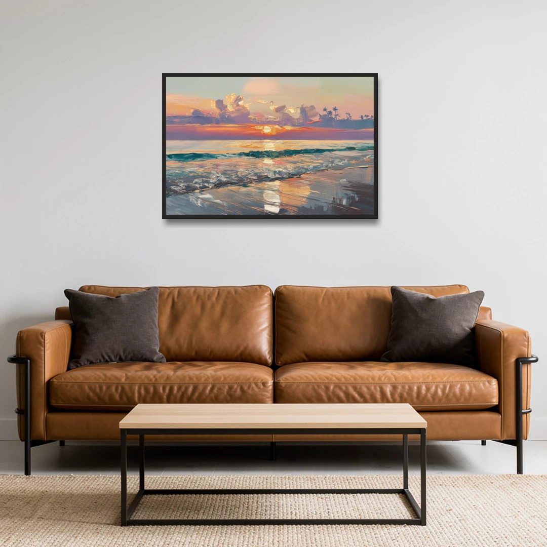 Naples Sunset Over The Gulf - Black Framed Canvas Wall Art - Sofa - 36x24