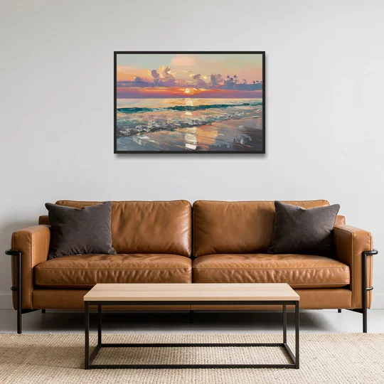 Naples Sunset Over The Gulf - Black Framed Canvas Wall Art - Sofa - 36x24