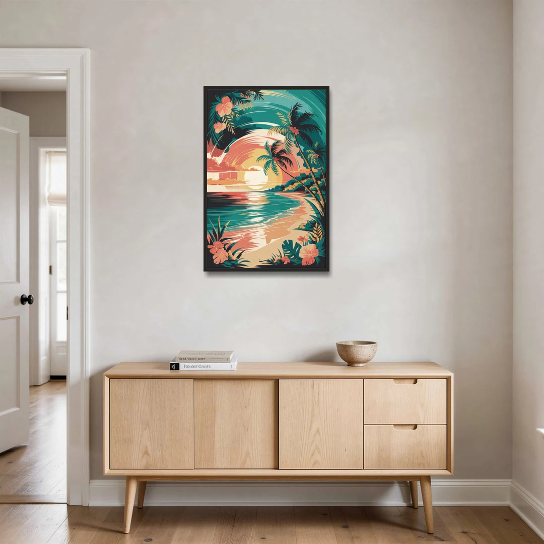 Naples Tropical Paradise - Black Framed Canvas Wall Art - Coffee Table - 24x36