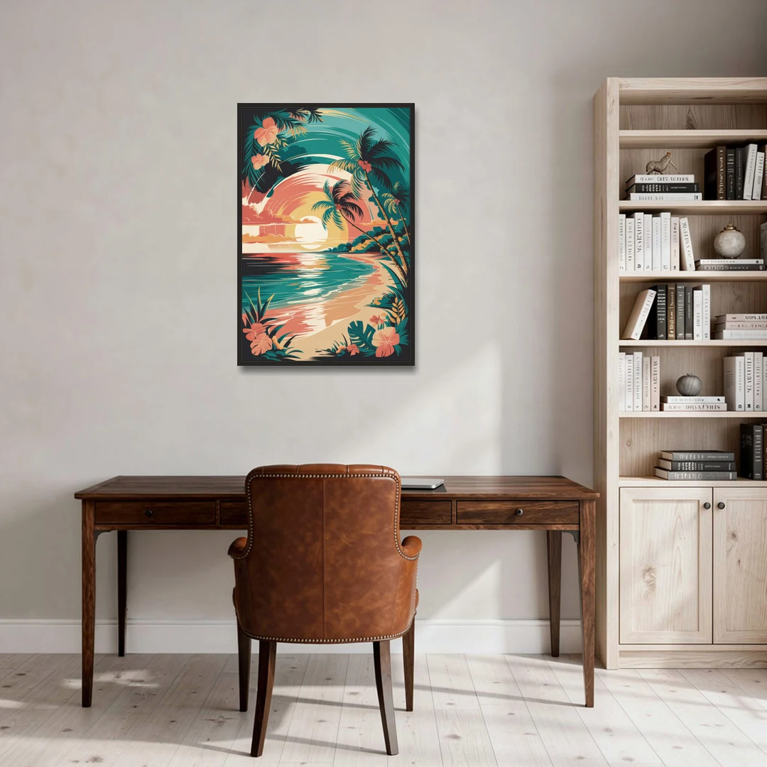 Naples Tropical Paradise - Black Framed Canvas Wall Art - Office - 24x36