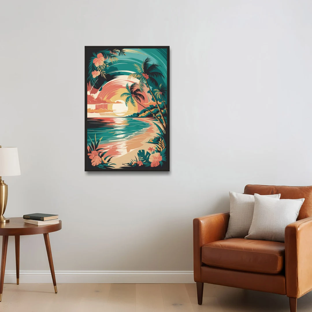 Naples Tropical Paradise - Black Framed Canvas Wall Art - Sofa - 24x36