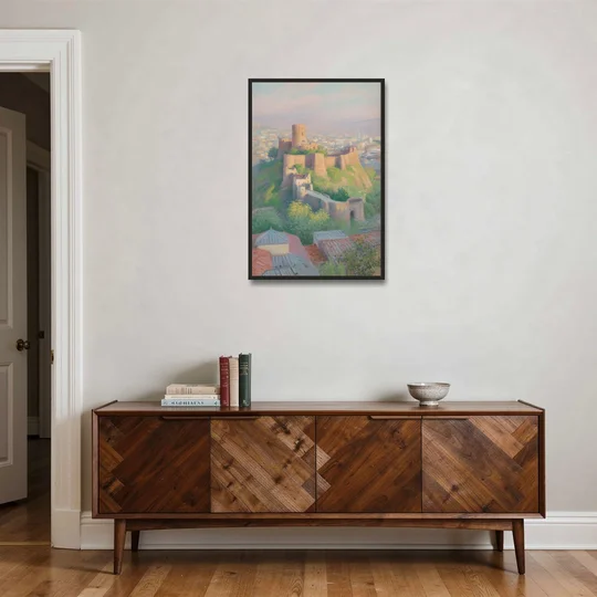 Narikala Fortress - Black Framed Canvas Wall Art - Coffee Table - 24x36