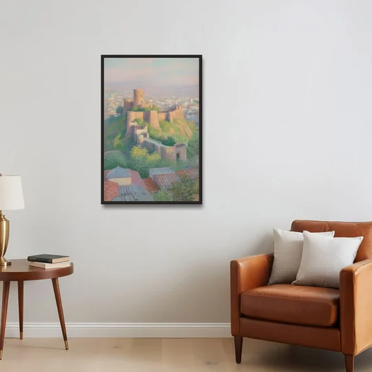 Narikala Fortress - Black Framed Canvas Wall Art - Sofa - 24x36